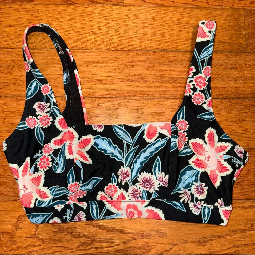 Old Navy black floral square neck bikini swim top and bottoms S - Picture 4 of 14